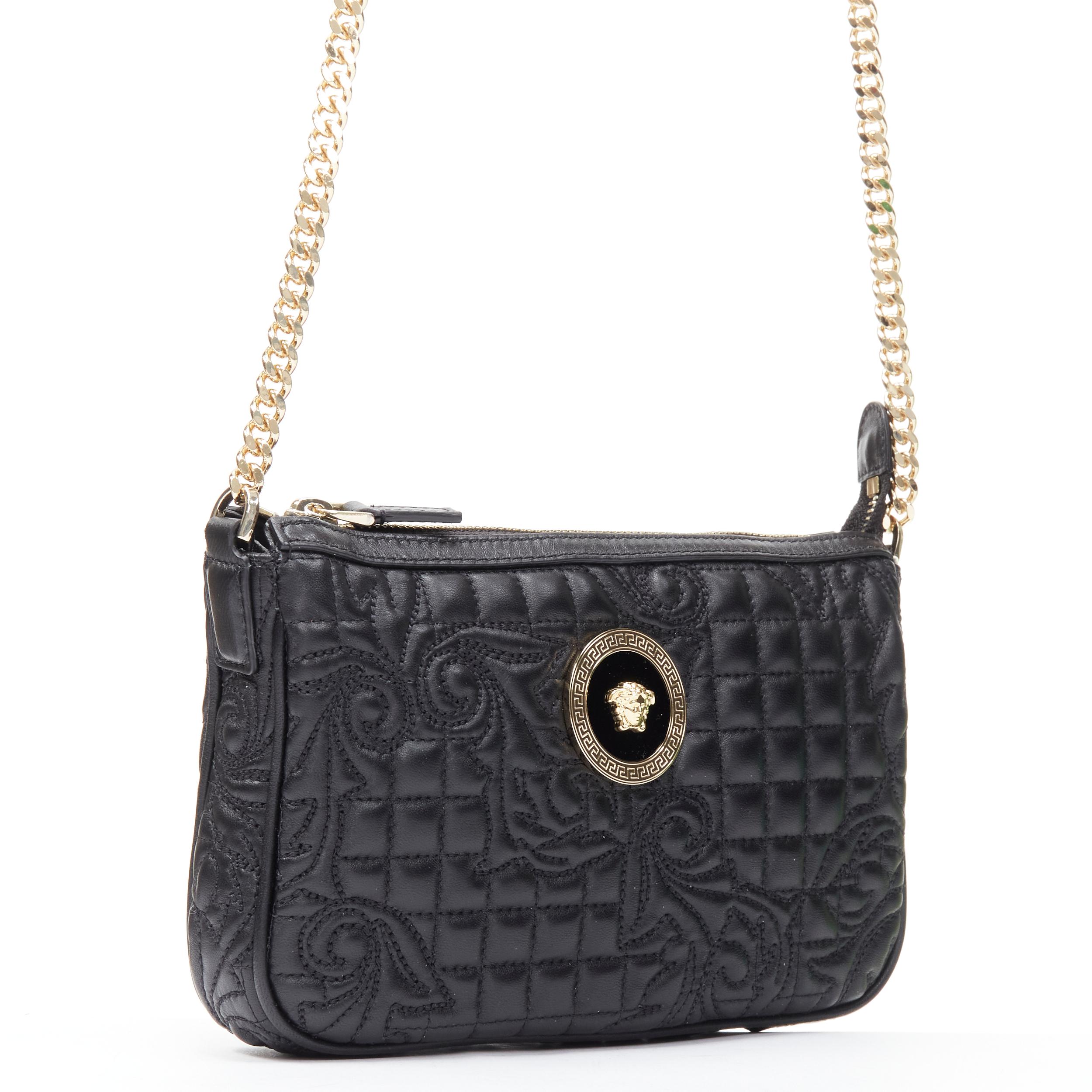 Black new VERSACE Vanitas black baroque quilted gold Medusa metal chain crossbody bag