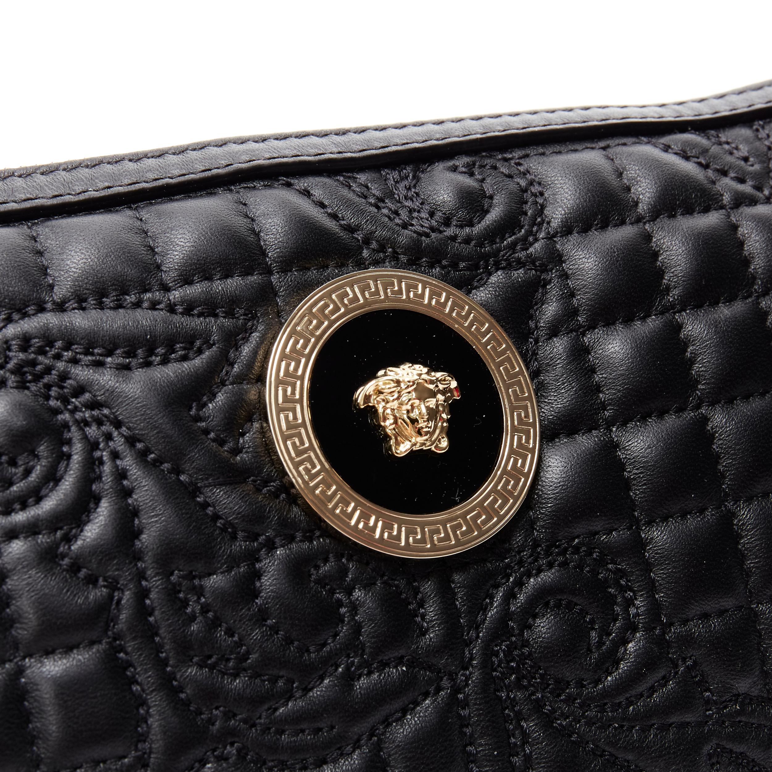 Black new VERSACE Vanitas black quilted baroque gold Medusa metal chain crossbody bag For Sale