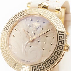 new VERSACE Vanitas gold plated Greca nude studded leather strap ladies watch