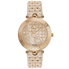 new VERSACE Vanitas gold plated Greca nude studded leather strap ladies watch
