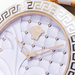 new VERSACE Vanitas gold plated Greca purple studded leather strap ladies watch