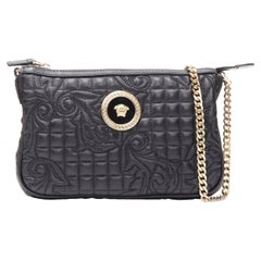 new VERSACE Vanitas quilted black baroque gold Medusa coin chain crossbody bag