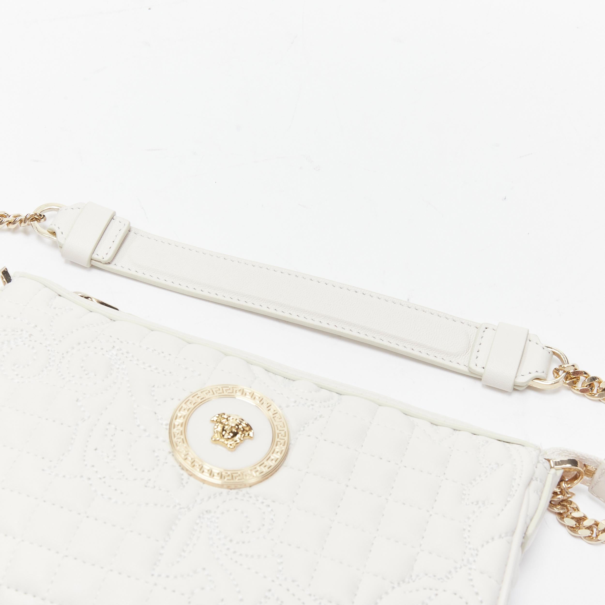 Women's new VERSACE Vanitas white baroque quilted gold Medusa metal chain crossbody bag For Sale