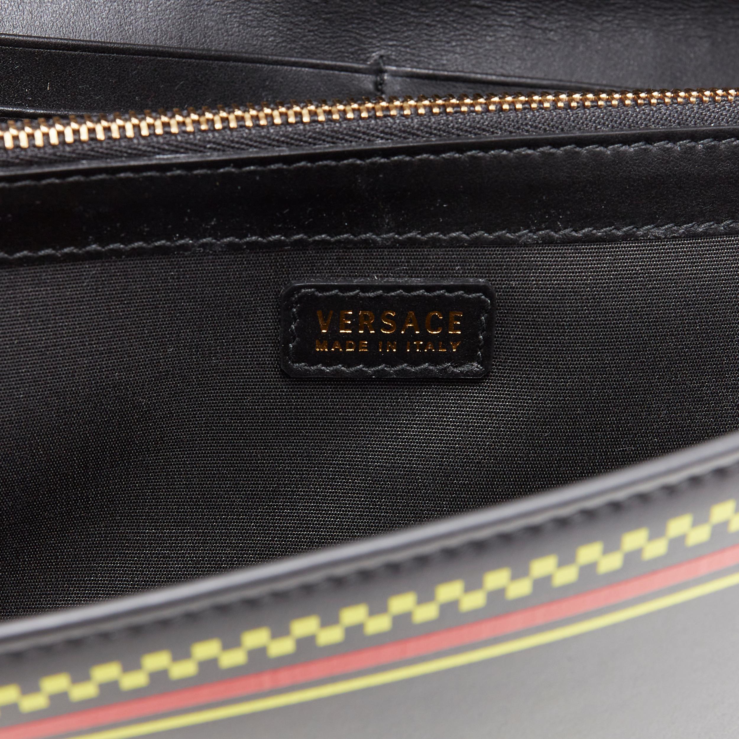 new VERSACE vintage 90's logo black leather gold chain flap clutch crossbody bag 4