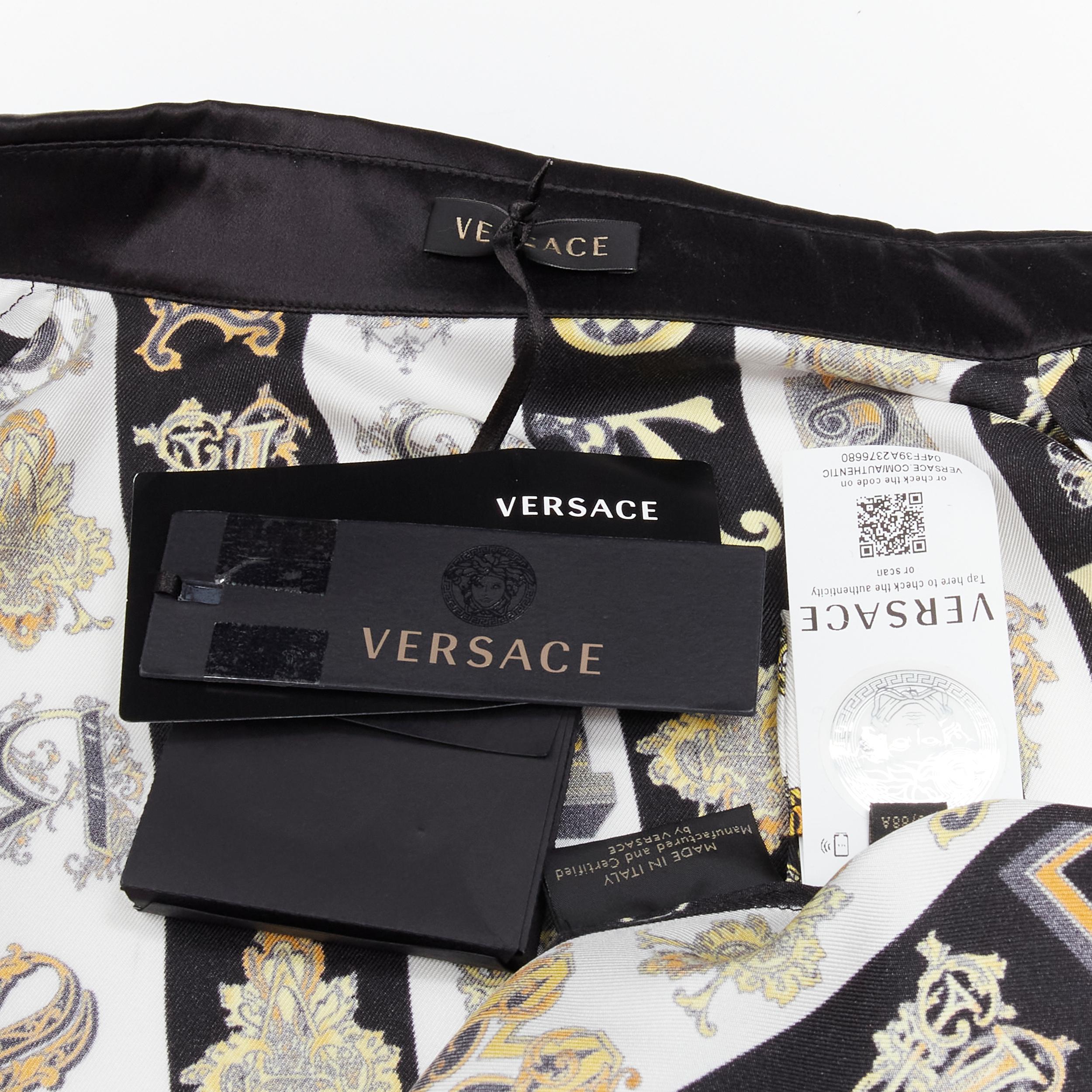 new VERSACE Virtus Alphabet black gold Barocco Medusa button silk shirt IT38 XS For Sale 3