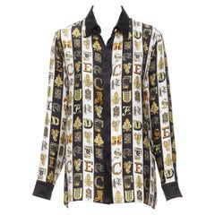 gold and black versace shirt new VERSACE Virtus Alphabet black gold Barocco Medusa button silk shirt IT38 XS