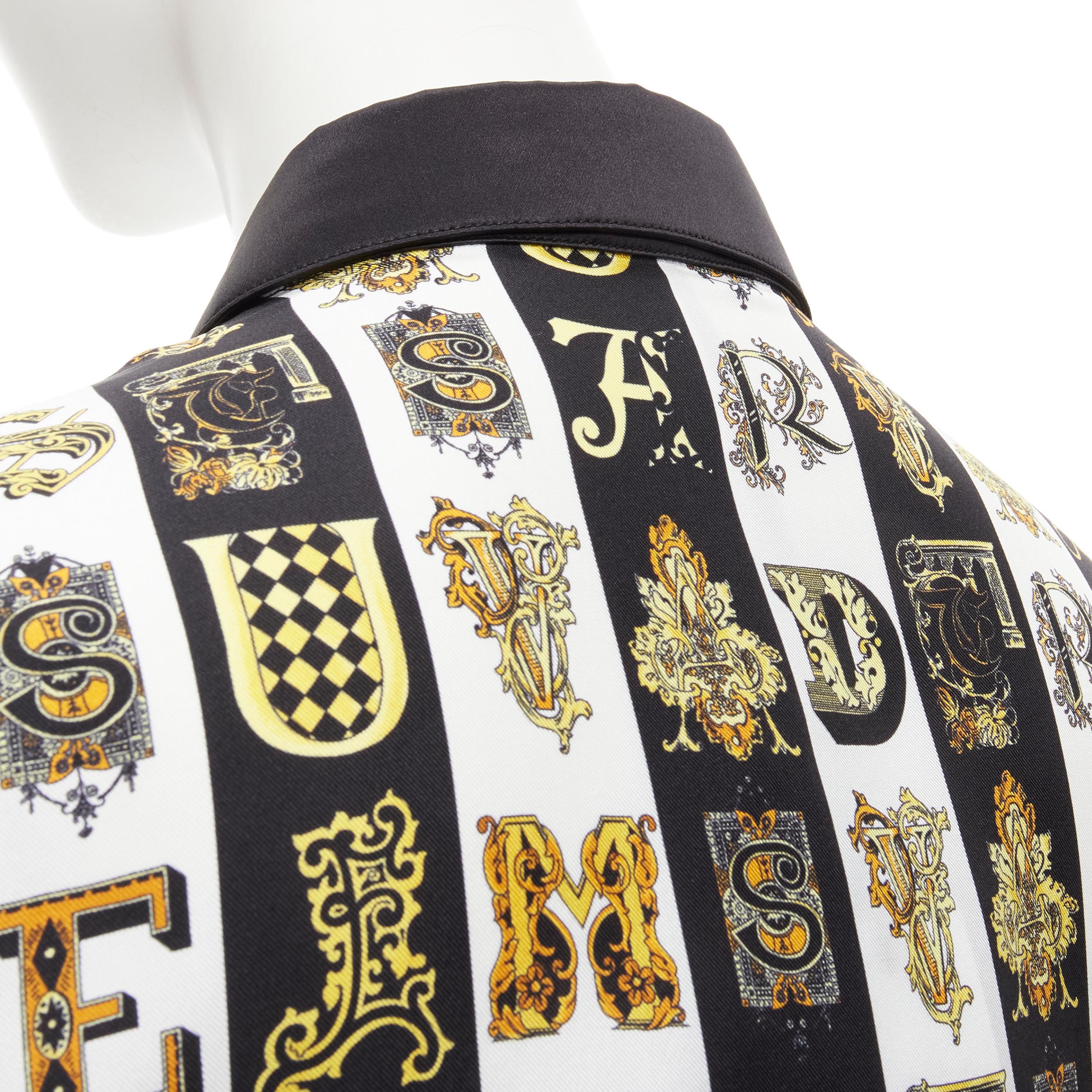 new VERSACE Virtus Alphabet black gold Barocco Medusa button silk shirt IT42 M For Sale 4