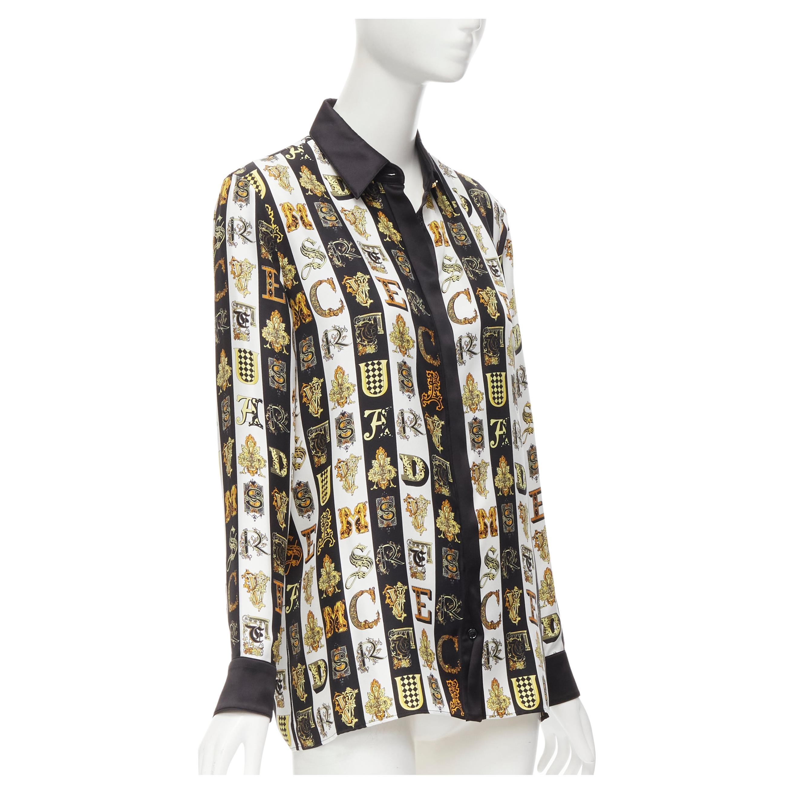 new VERSACE Virtus Alphabet black gold Barocco Medusa button silk shirt IT42 M For Sale