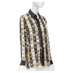 new VERSACE Virtus Alphabet black gold Barocco Medusa button silk shirt IT42 M