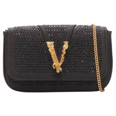 new VERSACE Virtus Barocco black crystal embellished flap crossbody clutch bag