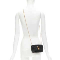 new VERSACE Virtus Barocco black crystal satin flap crossbody clutch bag