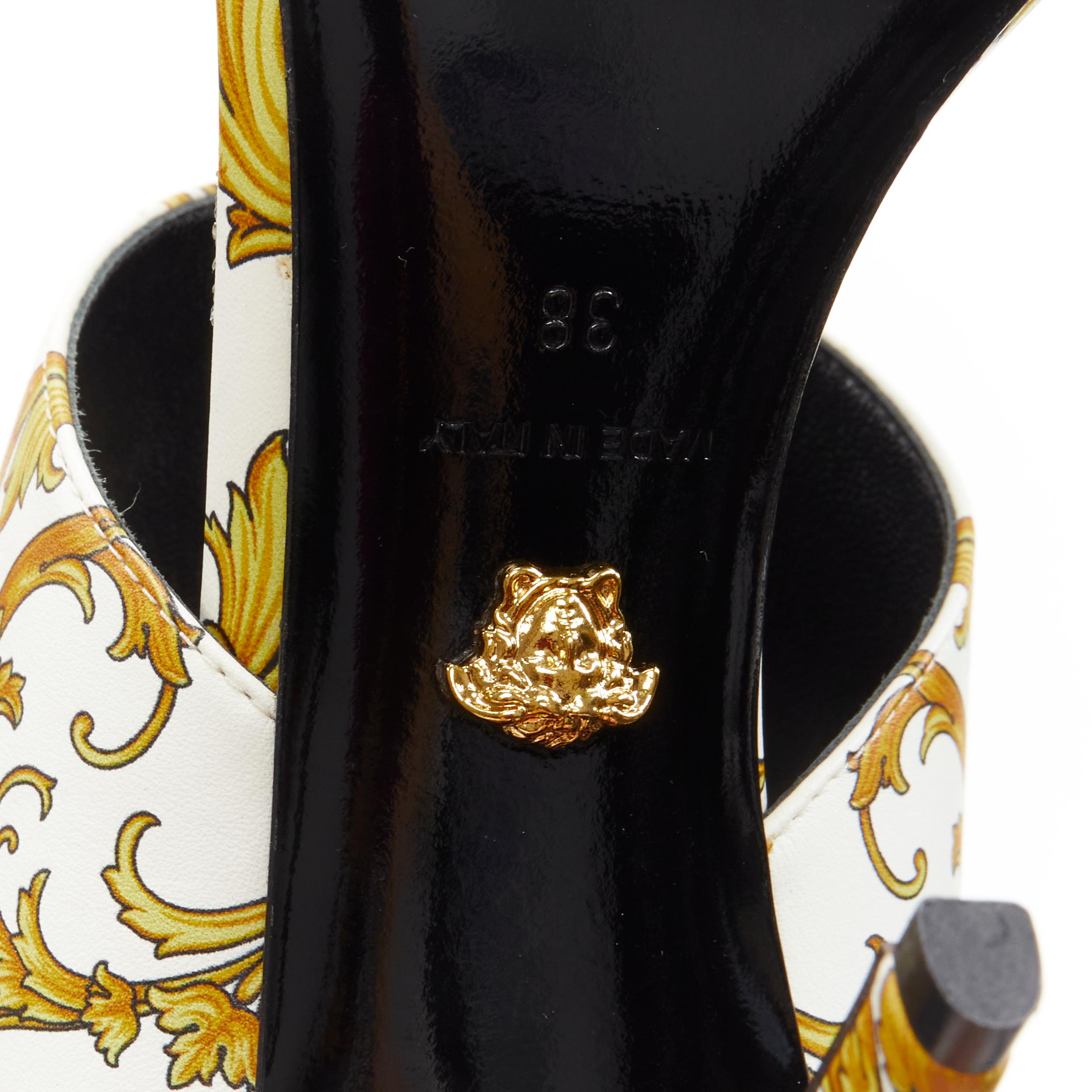 new VERSACE Virtus Barocco white gold print strappy mule heel EU38 3