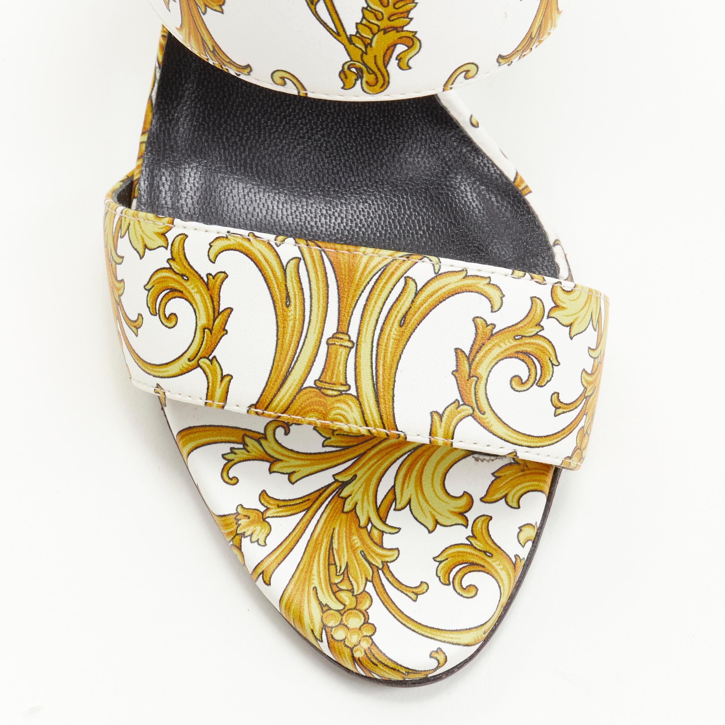 new VERSACE Virtus Barocco white gold print strappy mule heel EU38 In New Condition In Hong Kong, NT