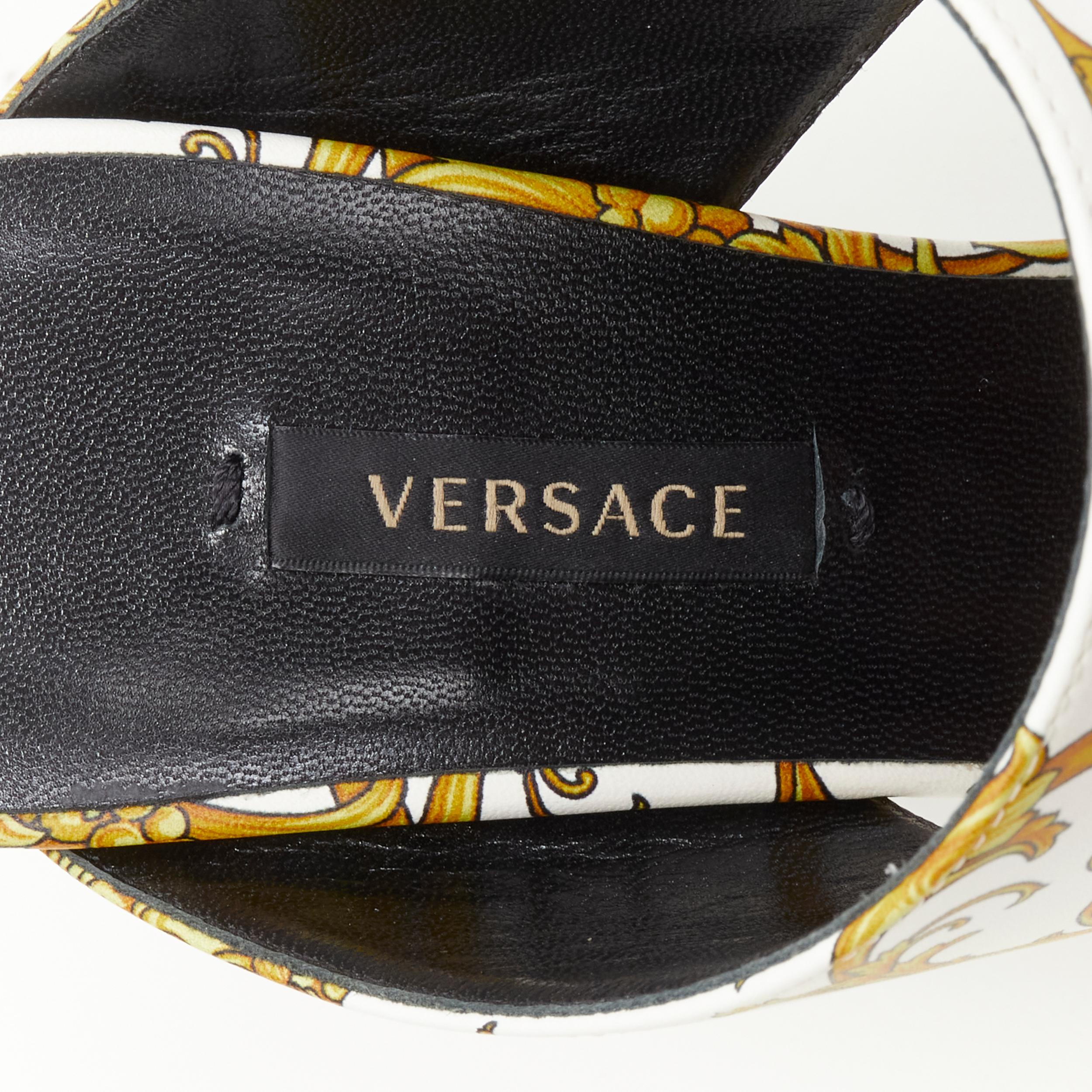 new VERSACE Virtus Barocco white gold print strappy mule heel EU38 2