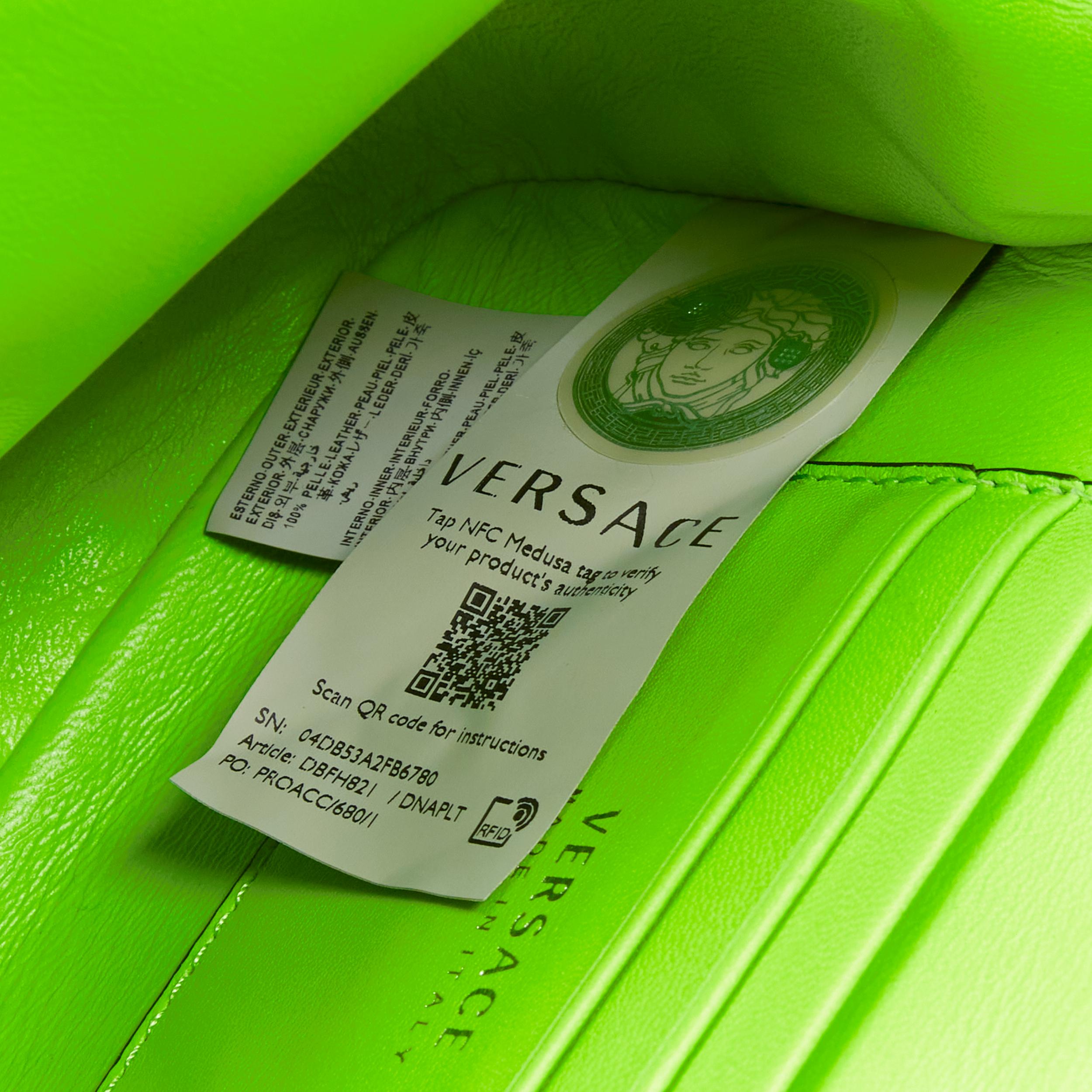 new VERSACE Virtus bright green V quilted patent leather crossbody flap bag For Sale 5