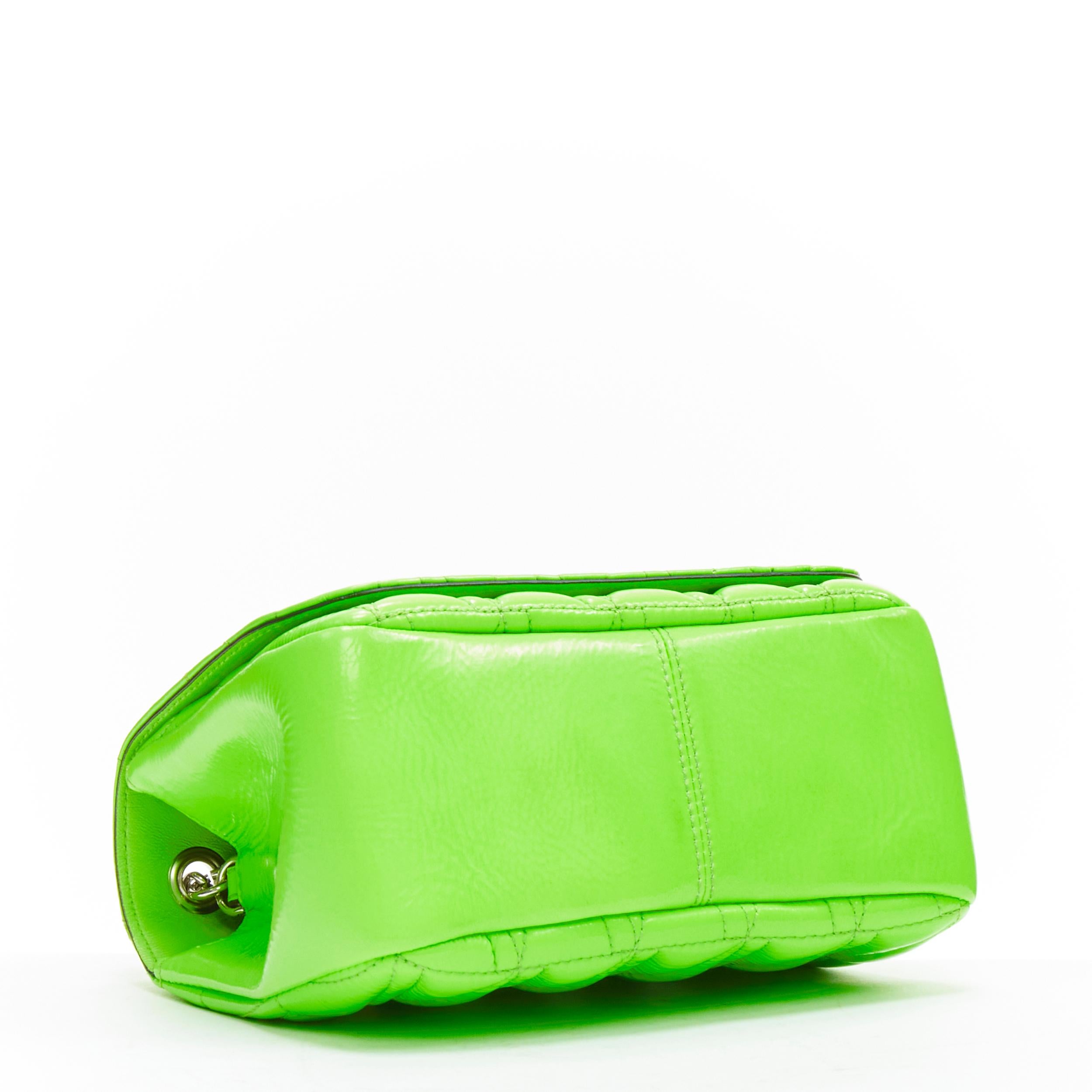 Women's new VERSACE Virtus bright green V quilted patent leather crossbody flap bag For Sale
