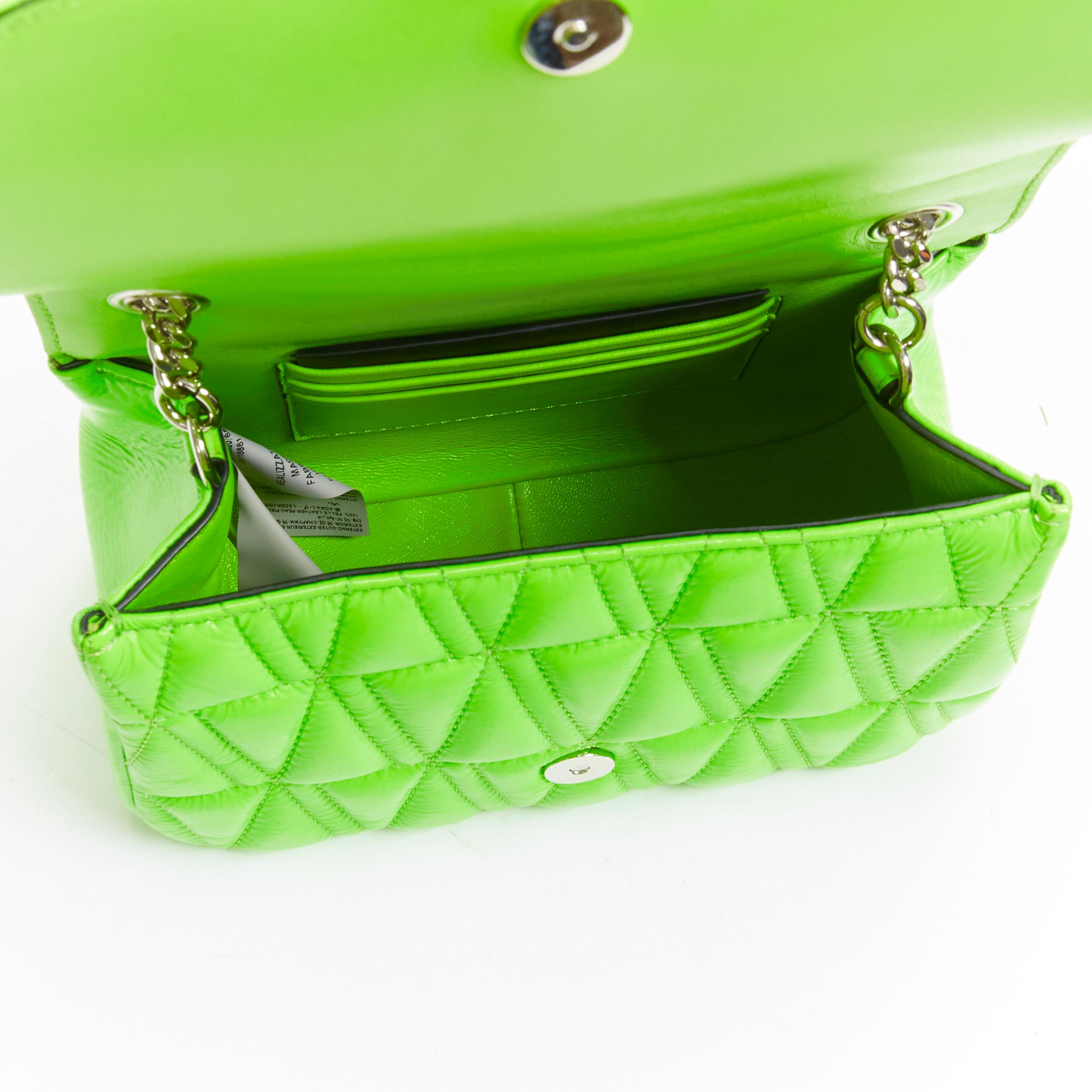 new VERSACE Virtus bright green V quilted patent leather crossbody flap bag For Sale 3
