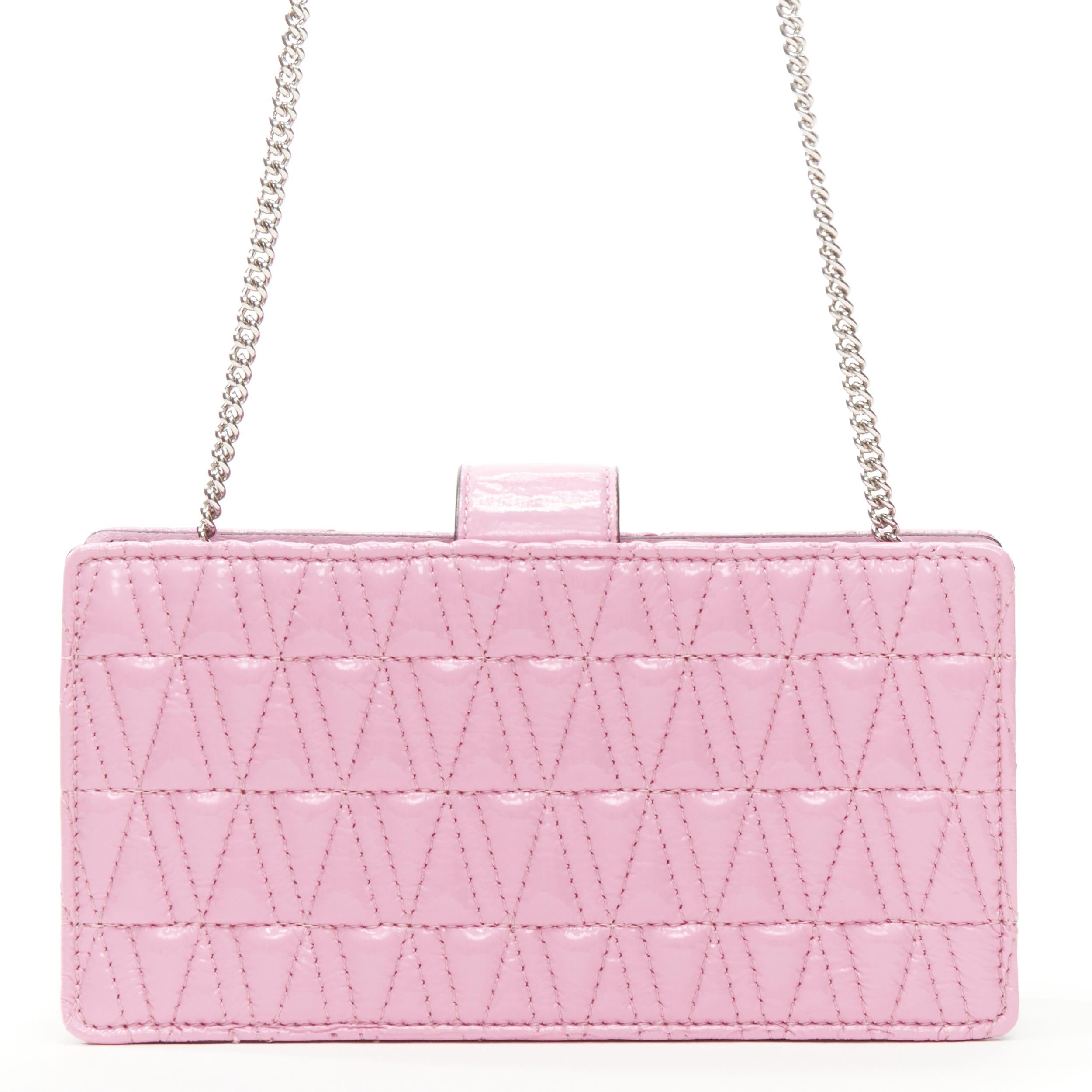 Women's new VERSACE Virtus pink patent leather Barocco V quilted crossbody chain bag