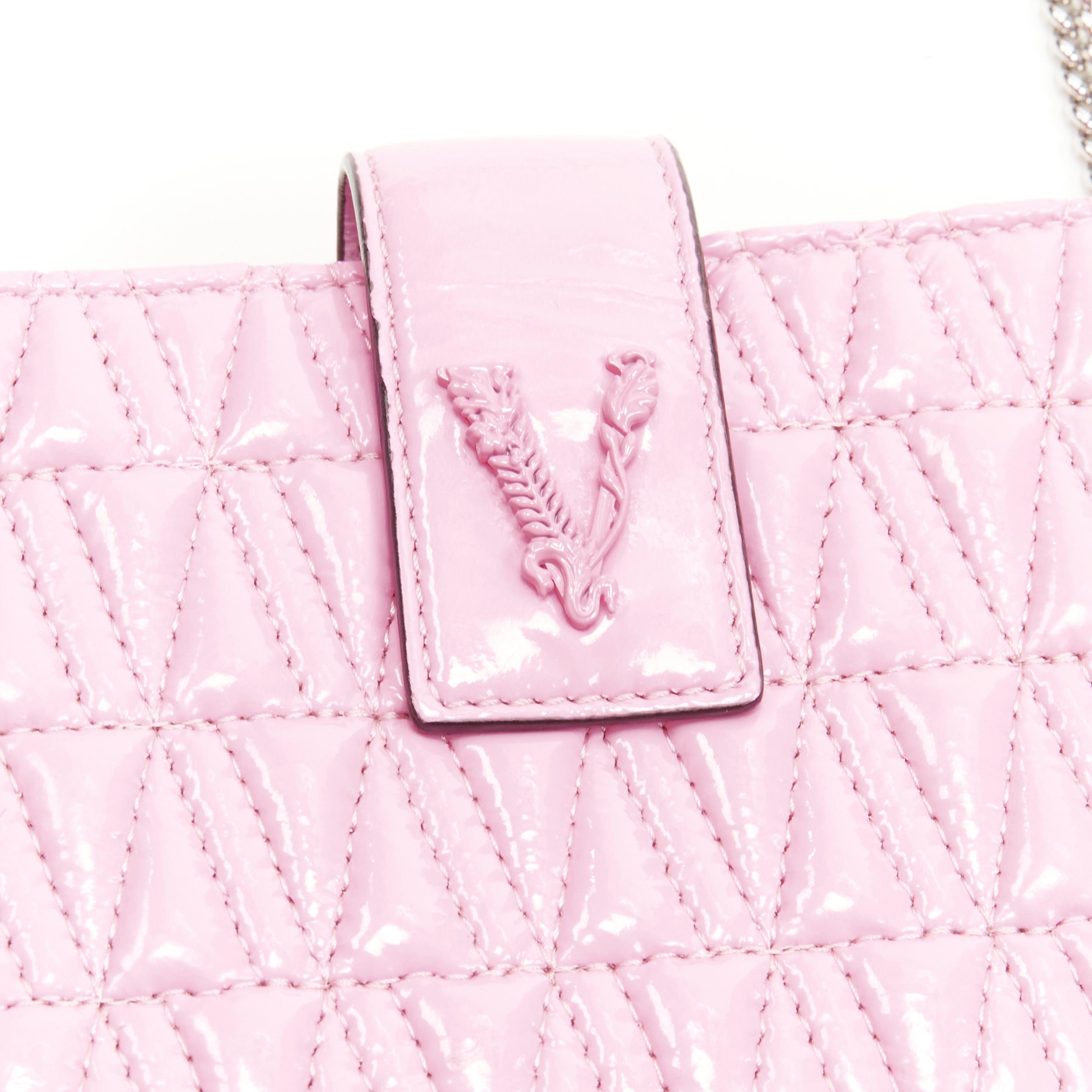new VERSACE Virtus pink patent leather Barocco V quilted crossbody chain bag 1