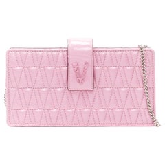 new VERSACE Virtus pink patent leather Barocco V quilted crossbody chain bag