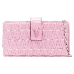 new VERSACE Virtus Runway pink patent Barocco V quilted crossbody bag