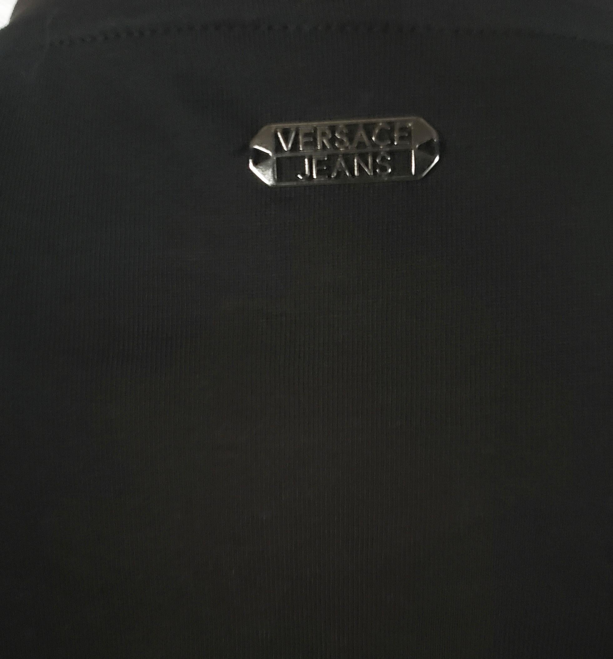 Black NEW VERSACE VJC BLACK BEADED COTTON T-SHIRT size 48 - M For Sale