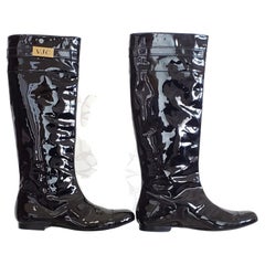 Used New VERSACE VJC BLACK PATENT LEATHER BOOTS 39 - 9
