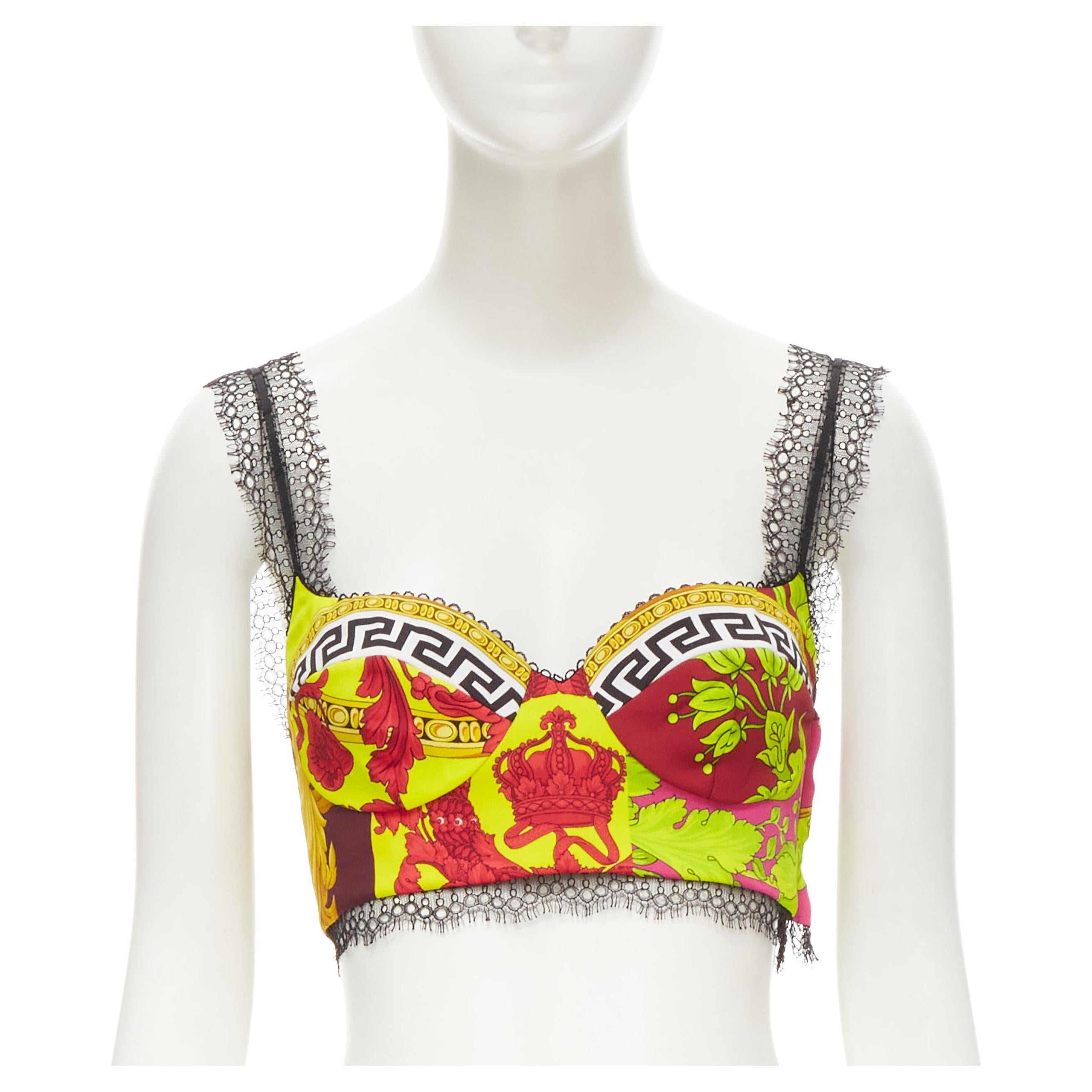 new VERSACE Voyaga Barocco print lace bustier bra top Kylie Jenner IT38 For  Sale at 1stDibs