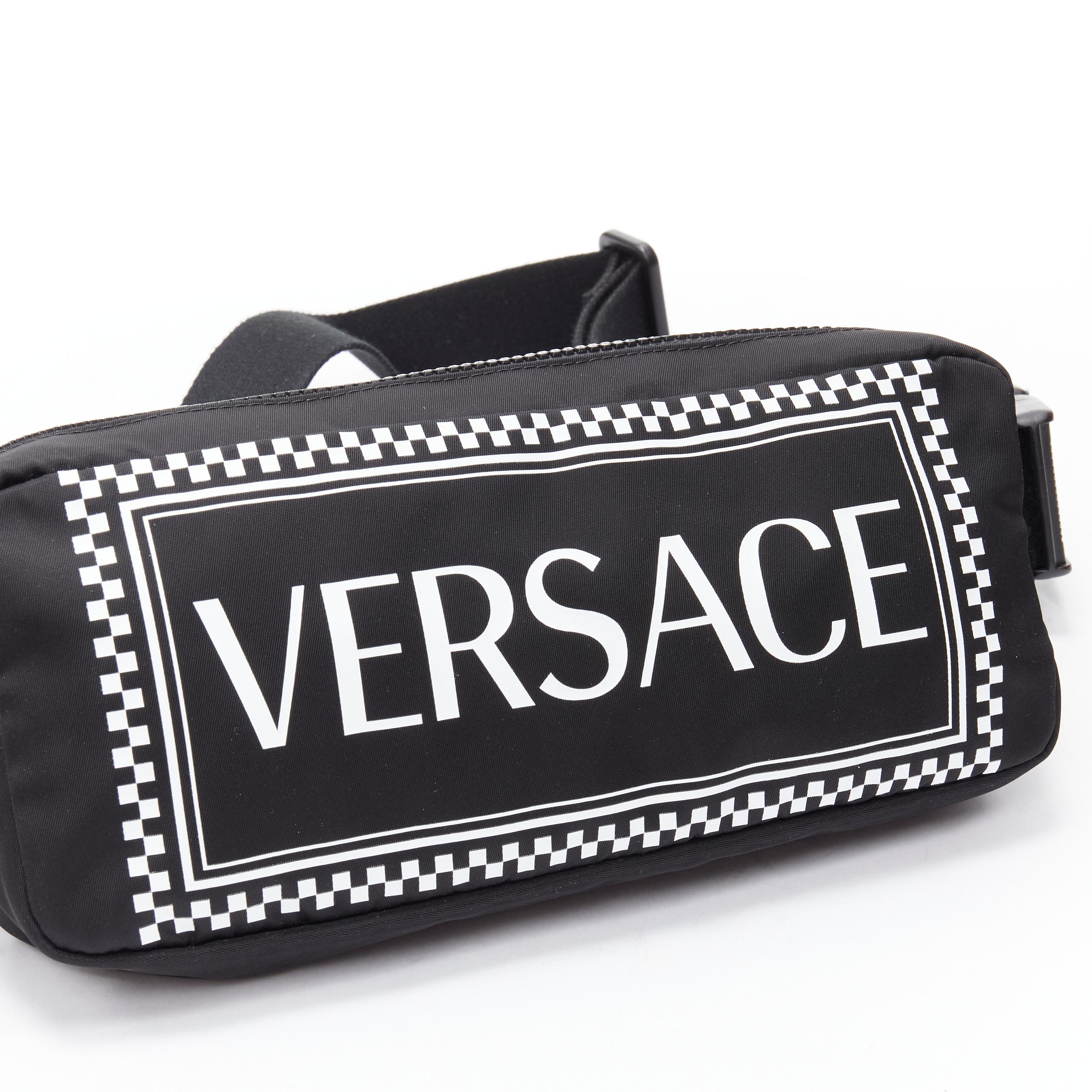 new VERSACE white 90s box logo black nylon crossbody waist belt bag In New Condition In Hong Kong, NT