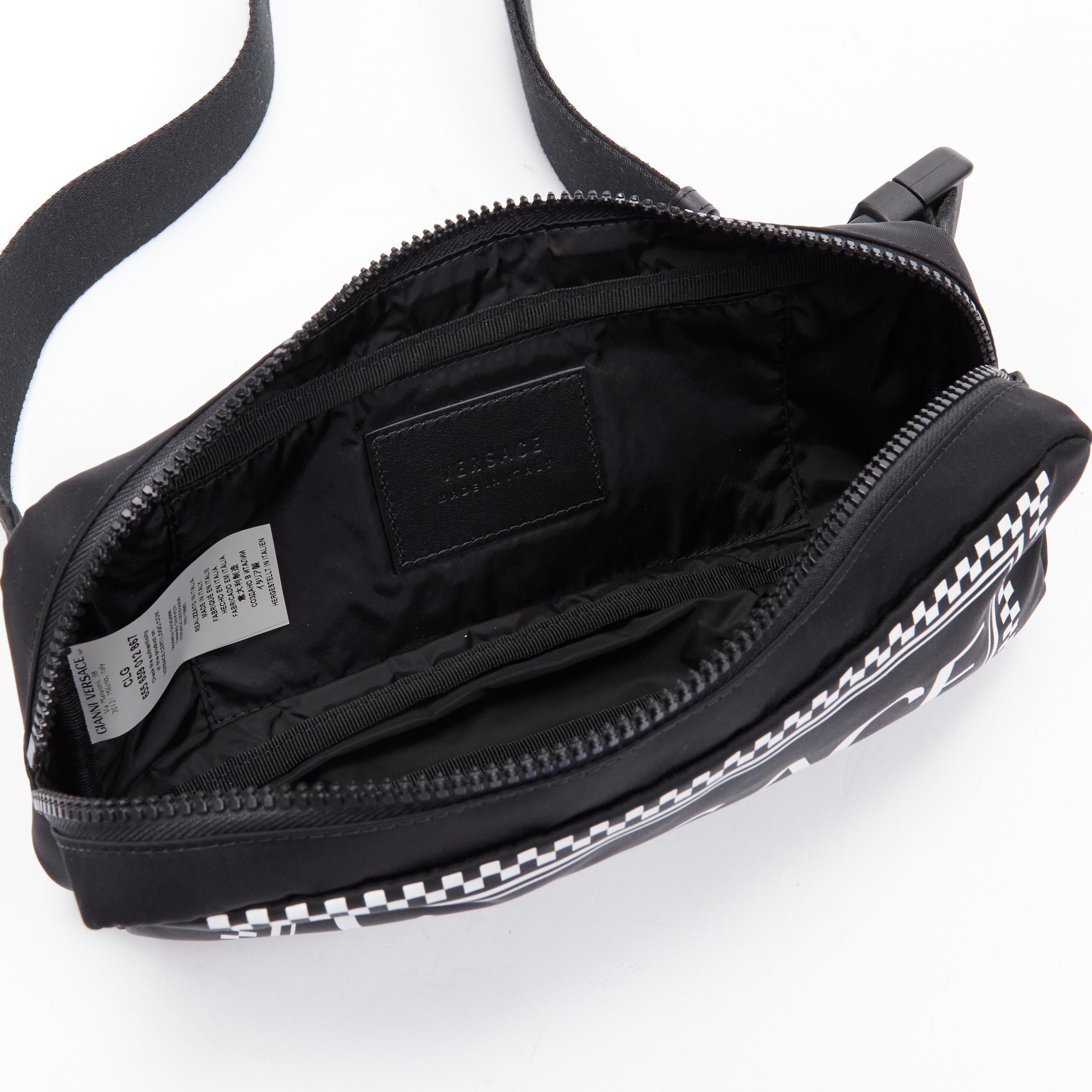 Men's new VERSACE white 90s box logo black nylon crossbody waist belt bag