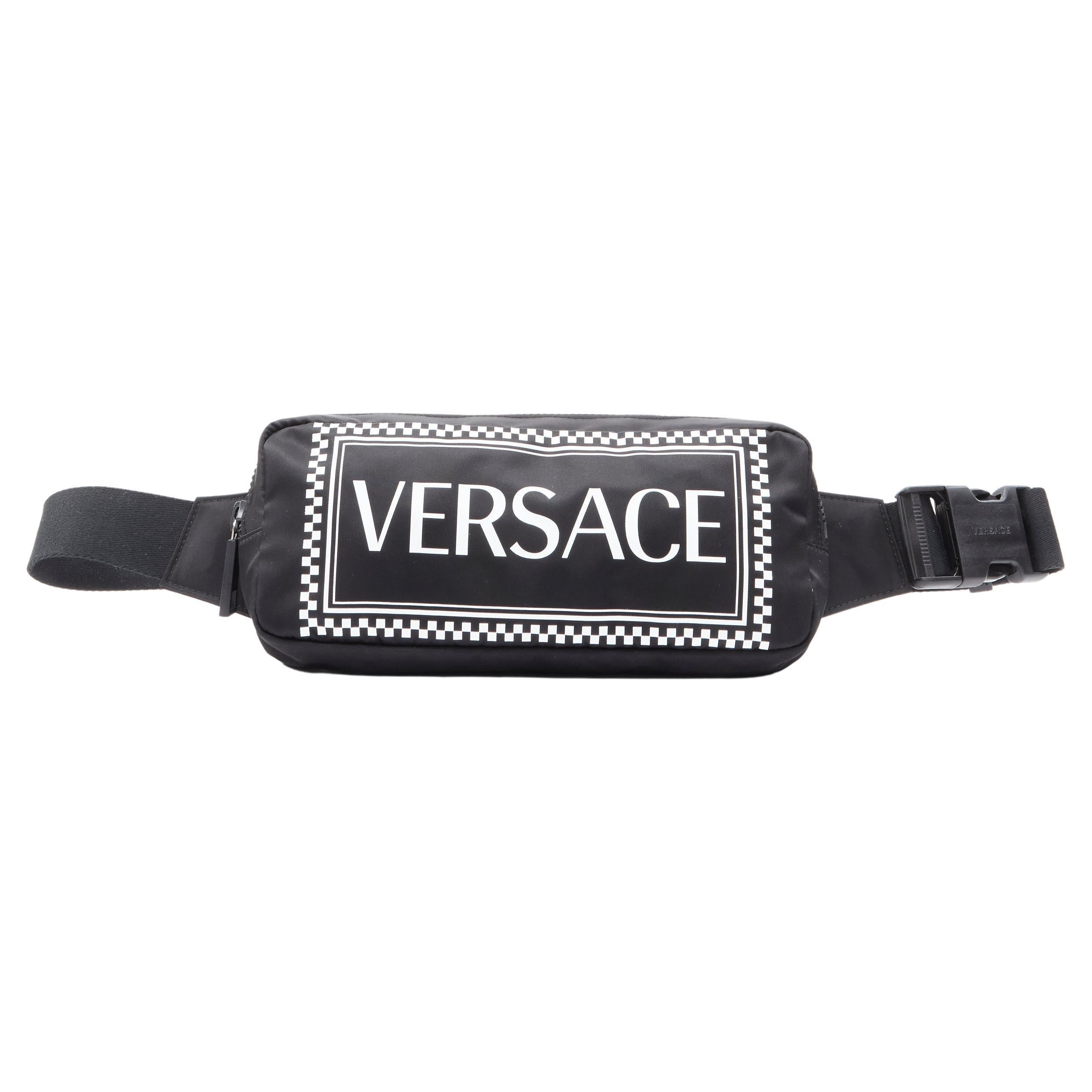 new VERSACE white 90s box logo black nylon crossbody waist belt bag