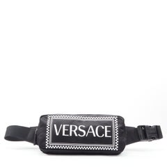 new VERSACE white 90s box logo black nylon crossbody waist belt bag