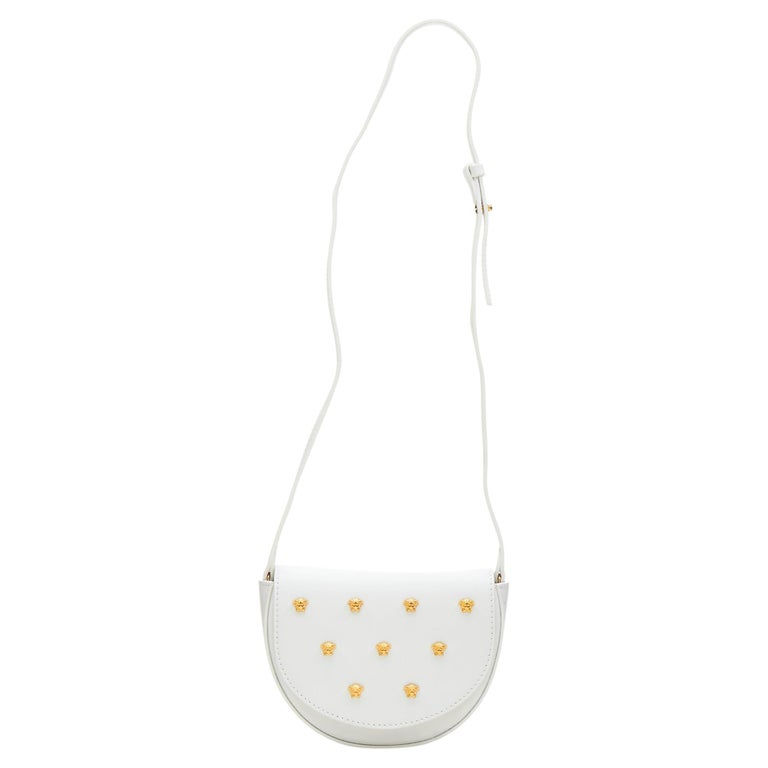 new VERSACE white calfskin leather gold Medusa studded flap shoulder