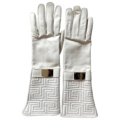 New Versace White Leather Gloves