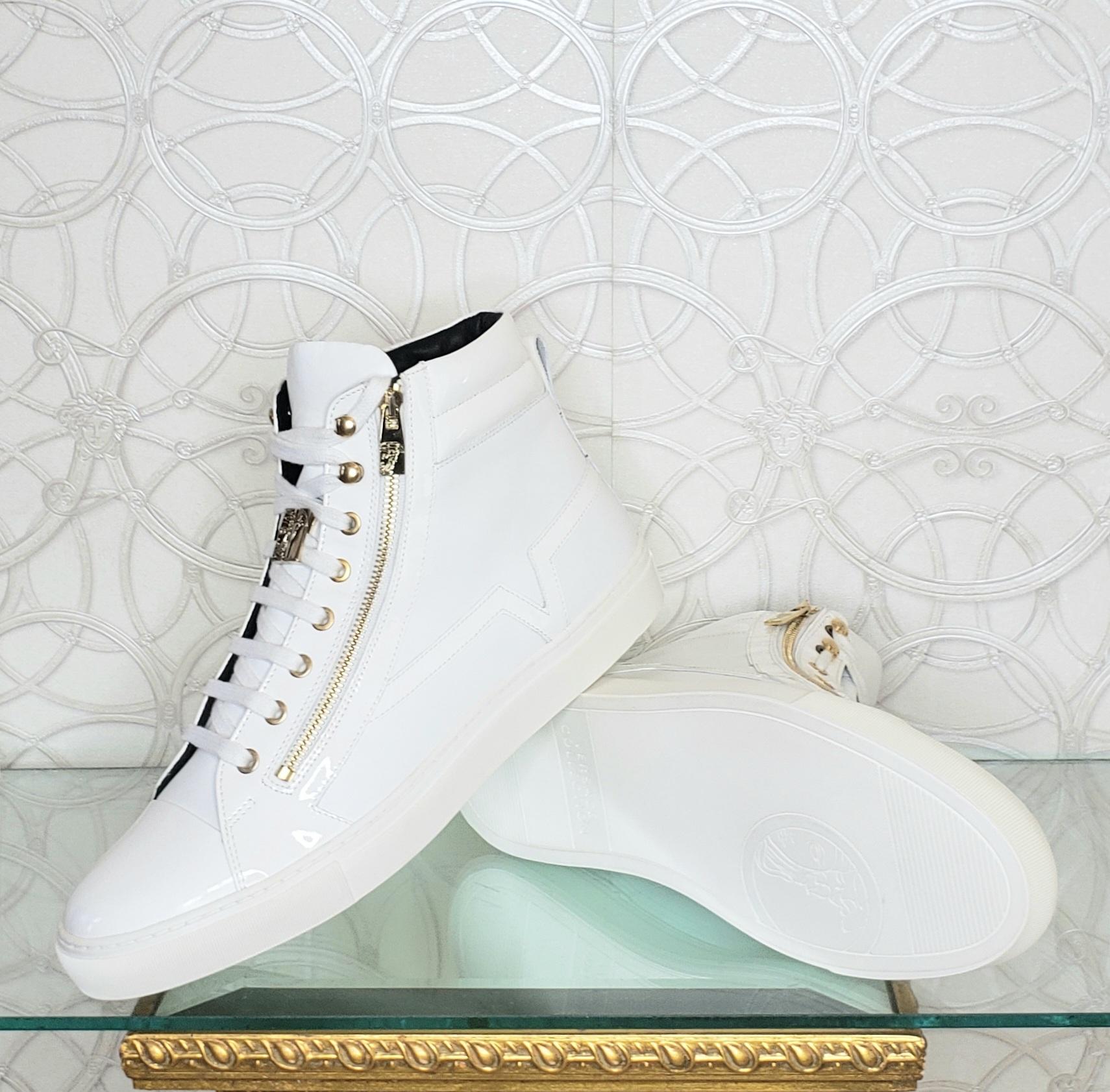 NEUE VERSACE WEISSE LEDERSNEAKERS MIT GOLDENEN SPITZERN 44 - 11 Herren