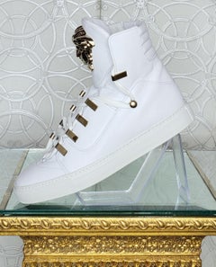 NEW VERSACE WHITE LEATHER SNEAKERS with 3D GOLD MEDUSA Sz 38 - 8