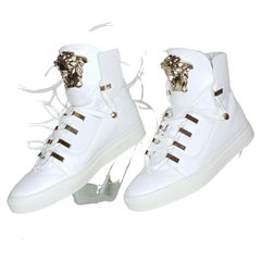 Used NEW VERSACE WHITE LEATHER SNEAKERS with 3D GOLD MEDUSA Sz 38 - 8