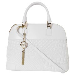 New Versace White Nappa Leather Athena Barocco Quilted Vanitas Bag Large
