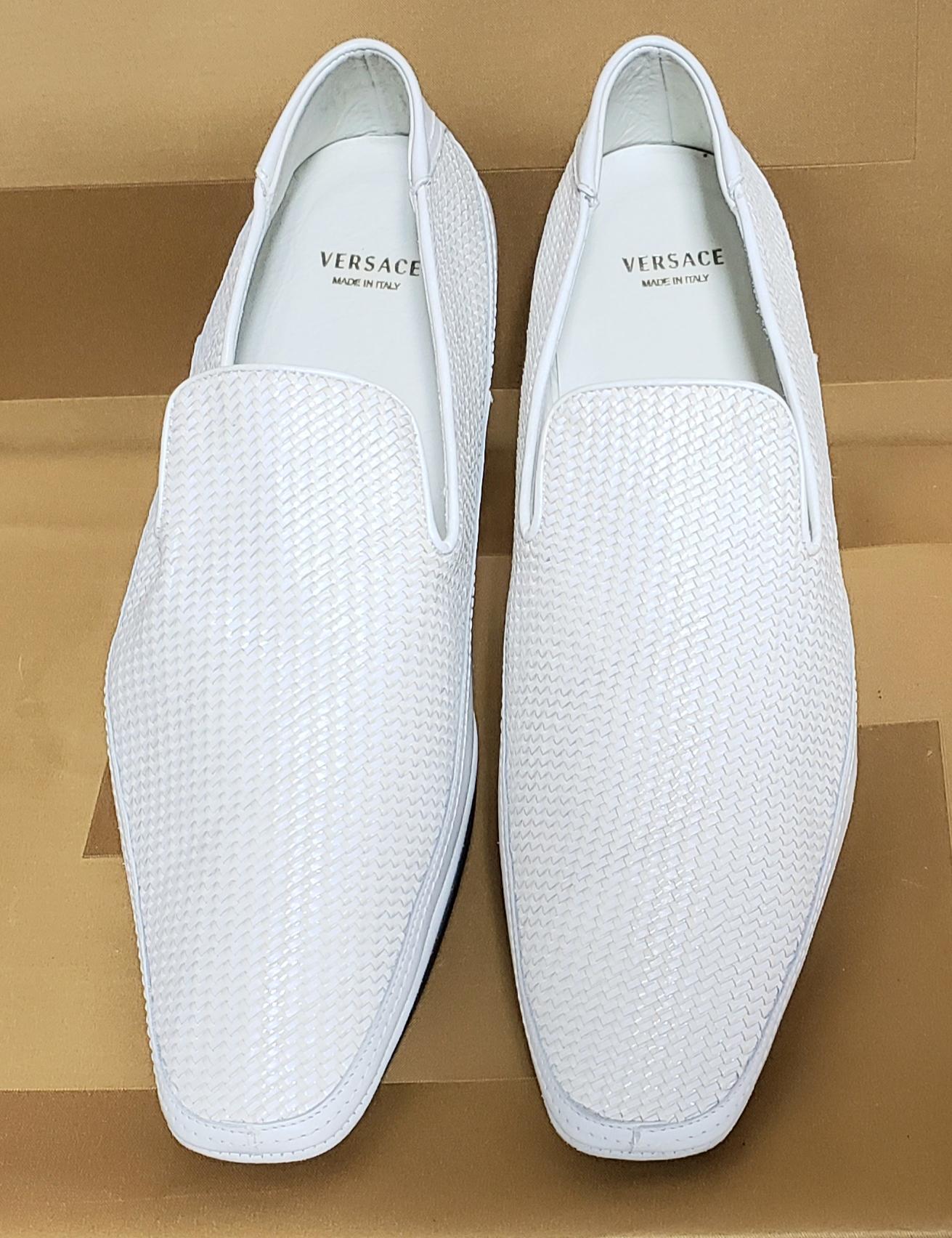 white woven leather shoes
