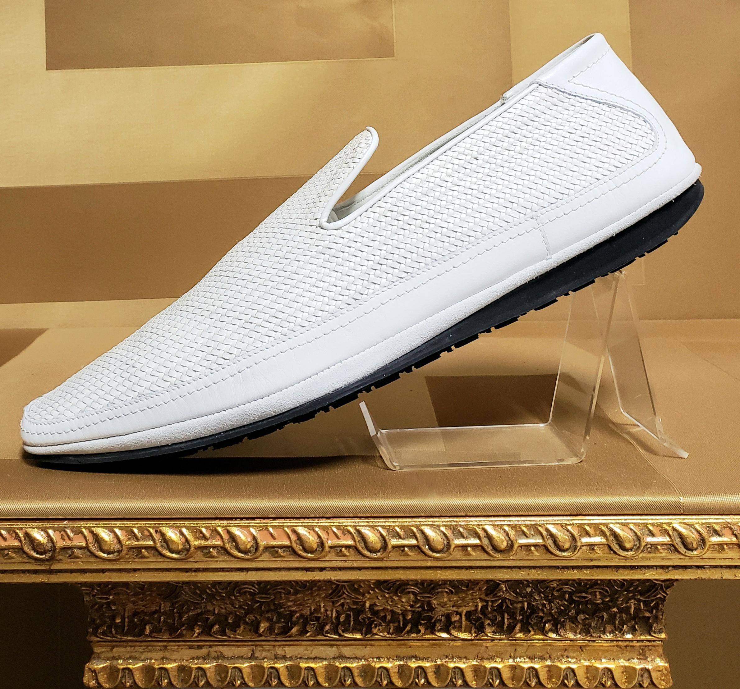 NEW VERSACE WHITE WOVEN LEATHER DRIVER Shoes Sz  44.5 - 11.5, 45 - 12 For Sale 1