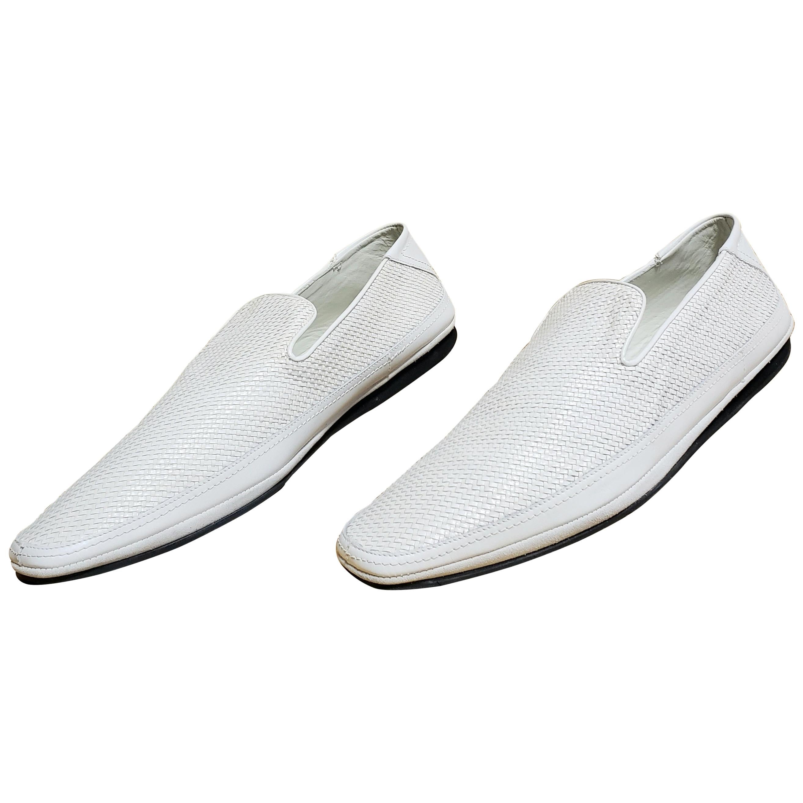 NEW VERSACE WHITE WOVEN LEATHER DRIVER Shoes Sz  44.5 - 11.5, 45 - 12 For Sale