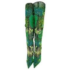 New VERSACE WOMEN'S GREEN JUNGLE PRINT STILETTO BOOTS 