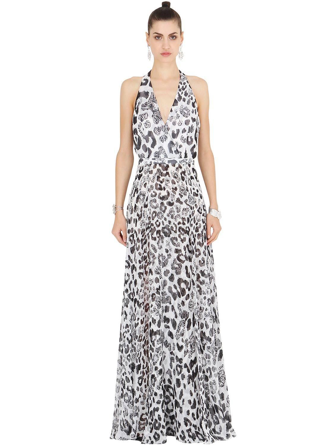 Women's New Versus by Versace Silk Leopard Print Long Halter Dress Sexy High Slits It 38 For Sale