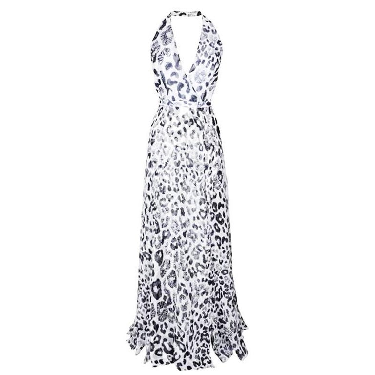 New Versus by Versace Silk Leopard Print Long Halter Dress Sexy High Slits  It 38 For Sale at 1stDibs