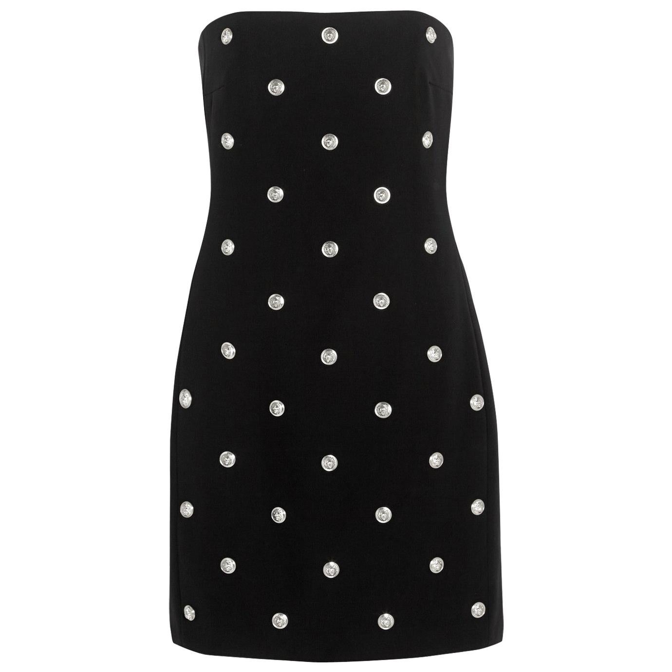 New VERSUS VERSACE + Anthony Vaccarello Studded strapless black crepe mini dress For Sale