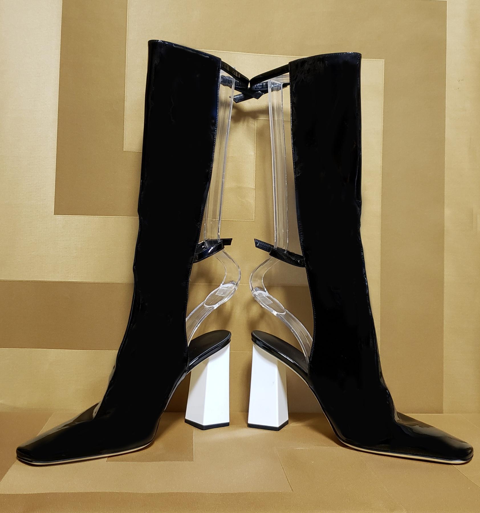 Black New VERSUS VERSACE BLACK PATENT LEATHER BOOTS 40.5 - 10.5 For Sale
