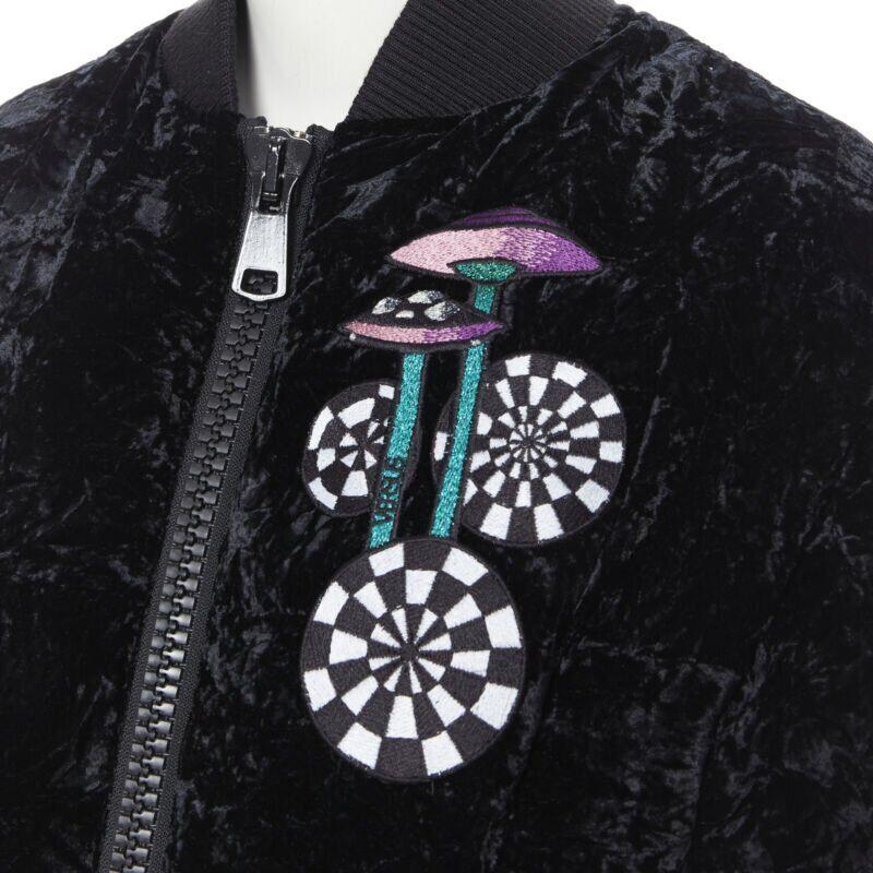 new VERSUS VERSACE embroidery black crushed velvet belted puffer jacket IT38 For Sale 4