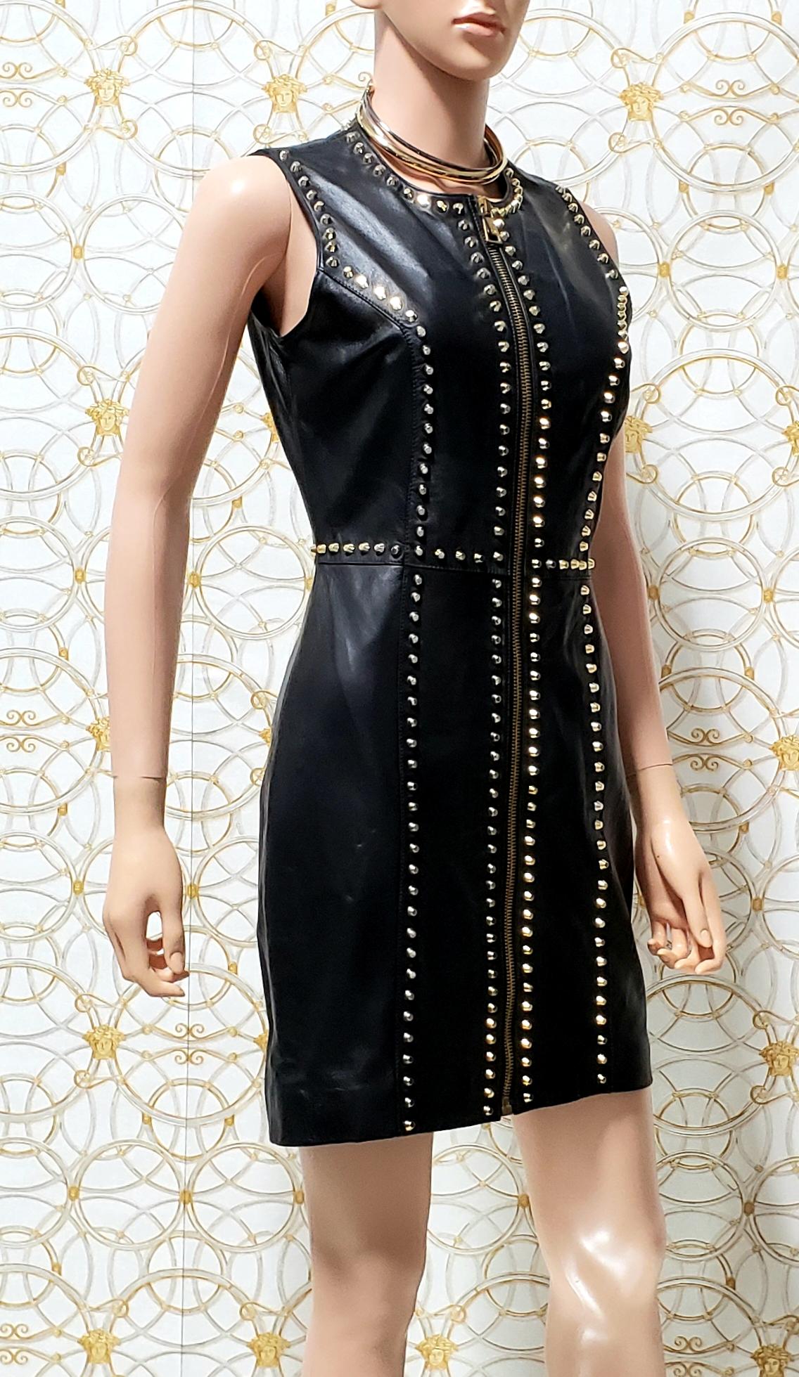 Women's New VERSUS VERSACE STUDDED BLACK LEATHER MINI DRESS 40 - 4