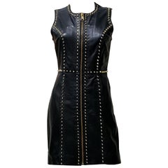 New VERSUS VERSACE STUDDED BLACK LEATHER MINI DRESS 40 - 4