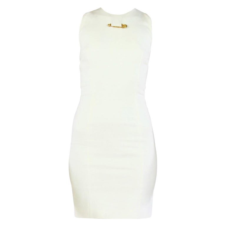 New VERSUS VERSACE White Cut out mini dress with gold safety pins For Sale  at 1stDibs